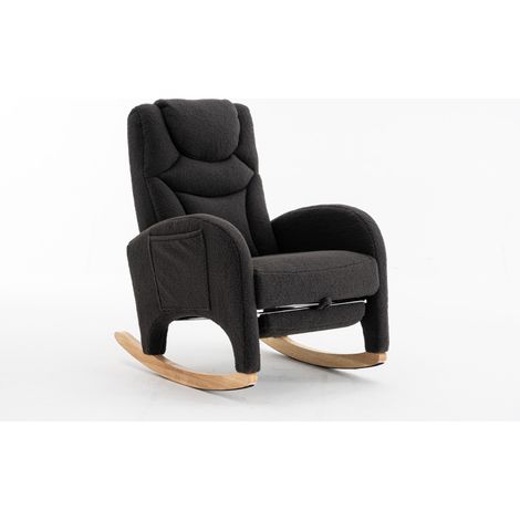 Fauteuil à bascule relax avec repose-pieds pliable, dossier ergonomique et tissu Teddy gris foncé, idéal pour salon, chambre ou bureau, 110 kg - CHICFURN (1/5)