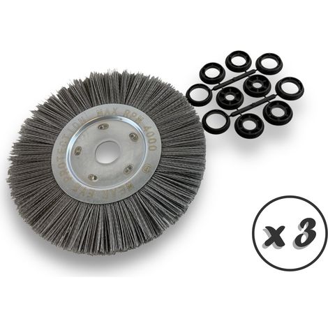 Lot de 3 brosses circulaires NYLON Abrasif  Ø 250 mm  Epaisseur 1 rang  Carbure de silicium Grain 80  Alésage 32 mm + réducteur bague 25/22/20/16/12 mm  Touret ponceuse  Kibros 211251KR80x3 (1/5)