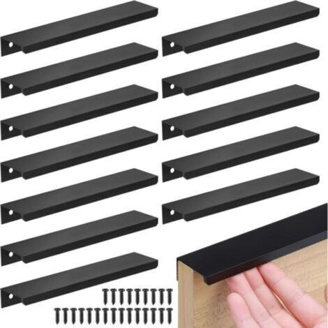 Schwarze Möbelgriffe, unsichtbare Schrankgriffe, 120 mm Küchengriffe mit Schrauben für Schranktüren und Schubladen, 12 Stück (1/4)
