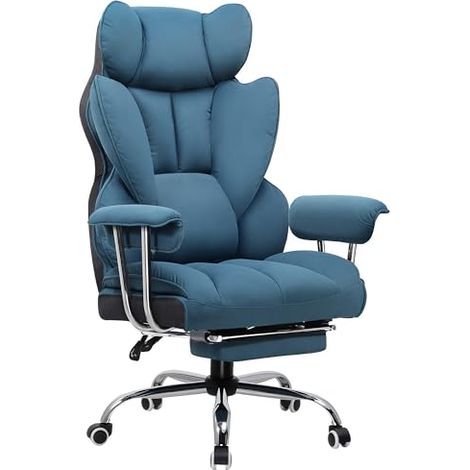 Comhoma – Chaise gaming ergonomique bleu – Hauteur réglable – Repose-pieds télescopique – Dossier inclinable 90° à 135° – Base en nylon robuste (1/5)
