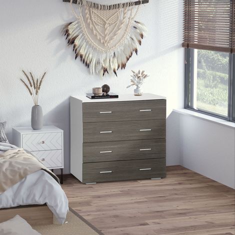 Rangement Commode meuble de rangement style contemporain 4 tiroirs 76 x 35 x 72 cm et - blanc gris