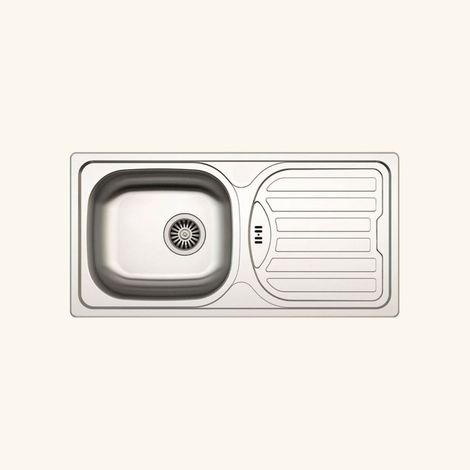 Évier inox 1 bac 86.5x43.5 cm – Évier à encastrer réversible avec égouttoir – Bonde et siphon inclus – Pour meuble sous évier 50 cm minimum – EWI