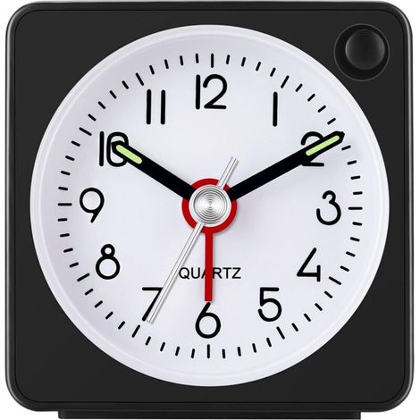 Reloj despertador analógico de viaje, ultracompacto con función de repetición y luz, súper silencioso (negro) - Crezuo