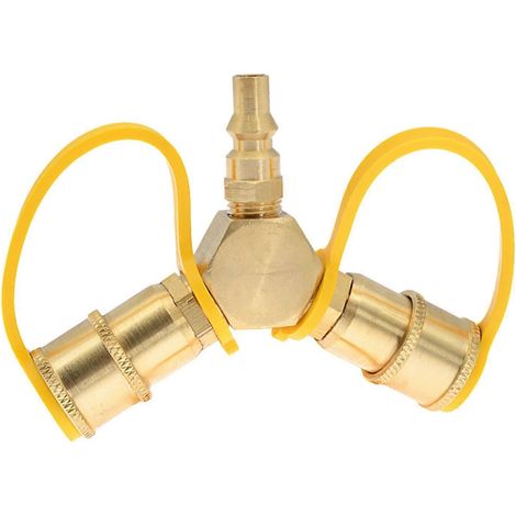 Adaptateur en Y pour bouteille de gaz propane standard 1/4 pouce pour chauffage de barbecue de camping-car (1/5)