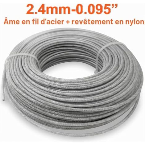 Fil de coupe Akuoly en acier et nylon, diamètre 2,4 mm, pour débroussailleuse ronde, longueur 50 m (1/3)