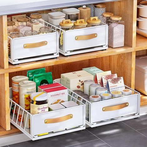 Tiroir armoire coulissante en métal organiseur avec poignée étagère de rangement de cuisine avec armoire Nano - salle de bains panier tiroir (40 Profondeur x 30 Largeur x 16 Hauteur cm)