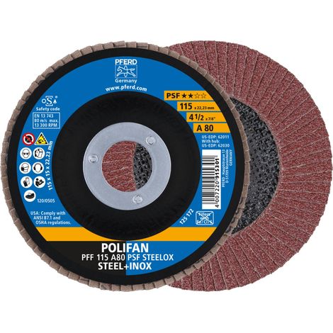 PFERD TOOLS POLIFAN Fächerscheibe PFF 115x22,23 mm flach A80 Universallinie PSF STEELOX Stahl/Edelstahl 10 Stk