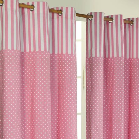 HOMESCAPES Polka Dots Pink Ready Made Eyelet Curtain Pair, 137 x 228 cm Drop
