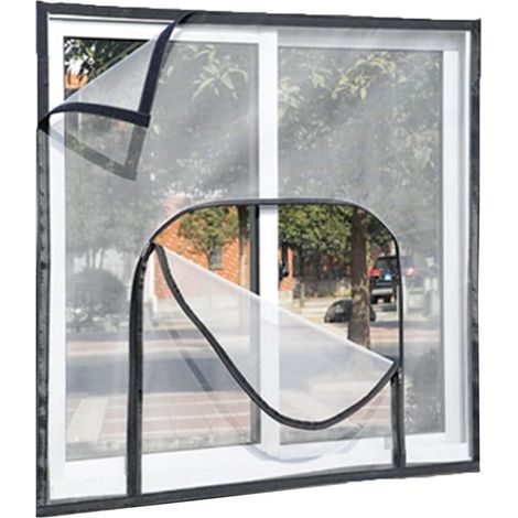 Mosquitera autoadhesiva para ventanas con cierre de velcro, protección para gatos, alambre de acero inoxidable, cremallera, color negro, 115 x 120 cm (1/5)