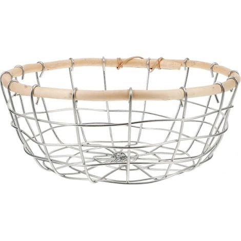 Panier de rangement en fil métallique avec poignée en bois, aéré, pour fruits, œufs et en-cas, idéal pour le plan de travail de la cuisine (8,25 pouces). (1/5)