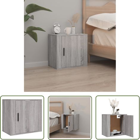 The Living Store Wand-Nachttisch Grau Sonoma 50x30x47 cm - Wand-Nachttisch - Nachttisch Grau - Holzwerkstoff Möbel - Wohnzimmer Dekoration - Regal Wandhängend (1/5)