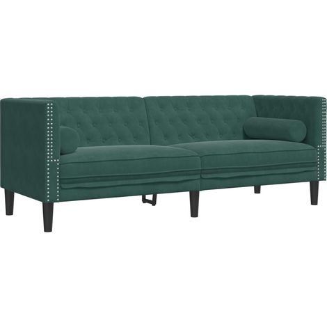 Canapé Chesterfield avec traversins 3 places，Sofa pour Salon，Banquette vert foncé velours CFW758051 (1/5)