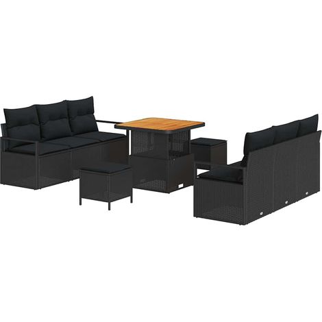 Garden Sofa Set with Storage 9 pcs Black Poly rattan vidaXL