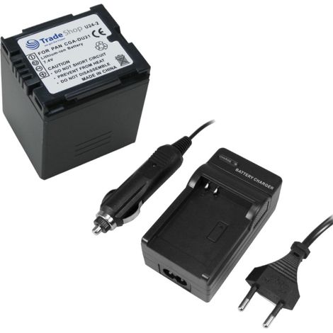 ANGEBOT IM SET: Trade-Shop Kamera Li-Ion Akku + Akku Ladegerät mit Kfz Adapter ersetzt Panasonic CGA-DU-12A/1B CGA-DU-14 CGA-DU-14A/1B CGA-DU-21 CGA-DU-21A/1B VW-VBD-140 VW-VBD-210 CGR-DU-06