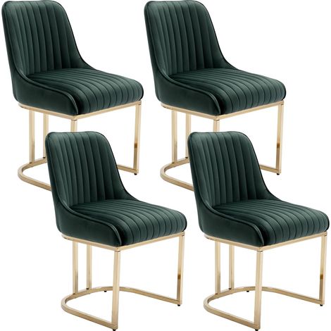 Wahson Dining Chairs Set of 4 in Velvet Upholstered Kitchen Corner Chairs with Golden Metal Frame for Dining Room Living Restaurant, Green