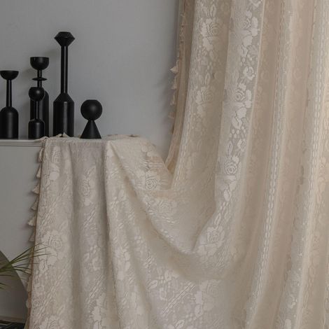 Rideaux en crochet translucides pour salon, style bohème chic, tricotés au crochet, rideaux translucides pour chambre à coucher (1/5)