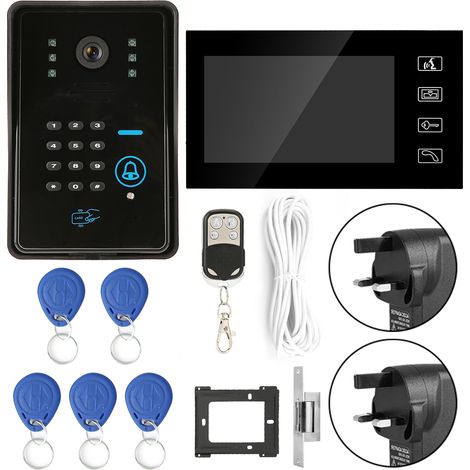 Kit sonnette vidéo filaire RFID 7 pouces avec mot de passe, interphone de porte sans serrure 806MJIDS11 (prise UK) (1/5)