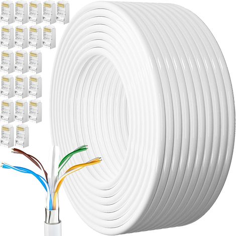 Ethernet Cable 100 m, Cat 6 Rj45 Shielded Gigabit Outdoor Network Cable Anti-jamming Weatherproof Lan Internet White FTP 23AWG 100 Meters for Modem Router (1/5)