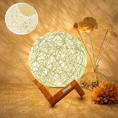 Veilleuse LED Fitlife, lampe de chevet, lampe d'ambiance pour chambre en rotin et bois, rechargeable par USB (1/5)
