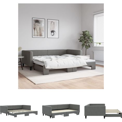 The Living Store Tagesbett Ausziehbar Dunkelgrau 100x200 cm Stoff - Betten & Bettgestelle (1/5)