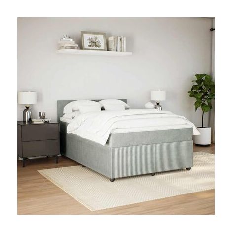 Sommier de style Snowco et matelas en velours gris clair de 140 × 200 cm, velours doux et confortable, idéal chambre à coucher, style moderne, montage simple (1/5)