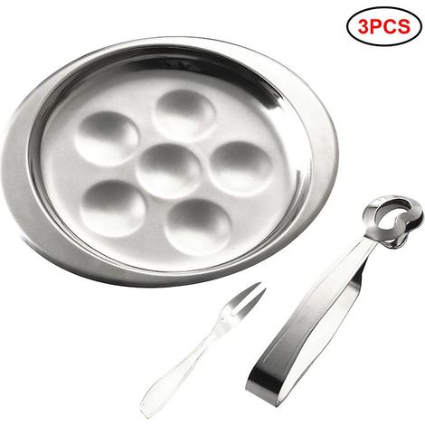 Service à escargots en acier inoxydable, 6 compartiments, avec pince et fourchette. (1/5)