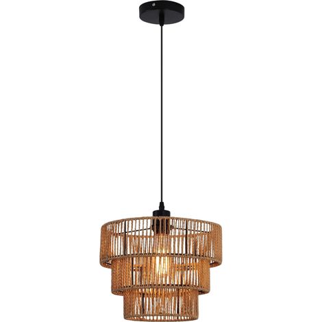 Lustre bohème avec abat-jour en corde tressée, suspension en rotin style ferme pour salon, chambre, îlot de cuisine (1/5)