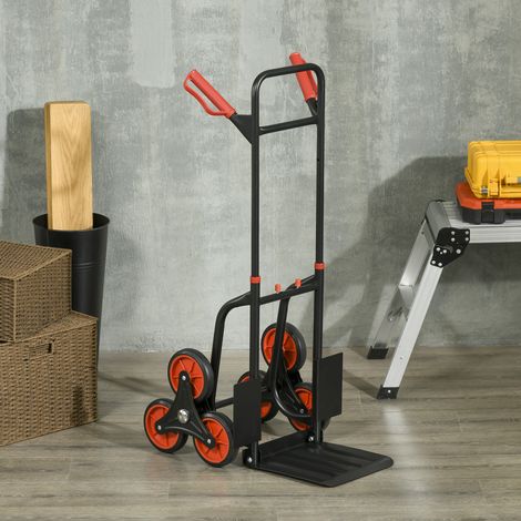 Carrello pieghevole per scale in acciaio nero, manico telescopico, 6 ruote, 45 x 60 x 109 cm (1/5)