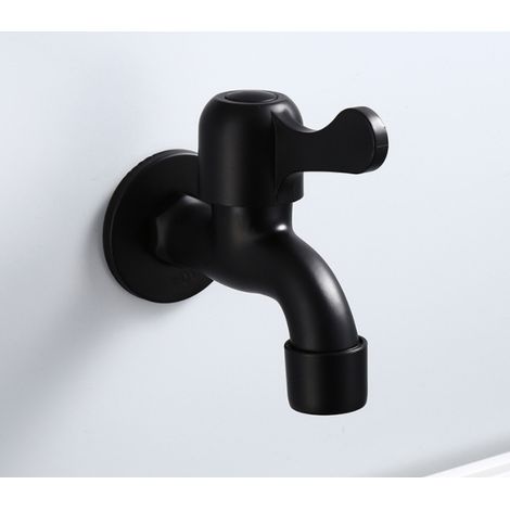 Robinet d'extérieur en acier inoxydable 304, à ouverture rapide, pour eau froide, balcon, piscine ou jardin. Couleur : noir. (1/4)