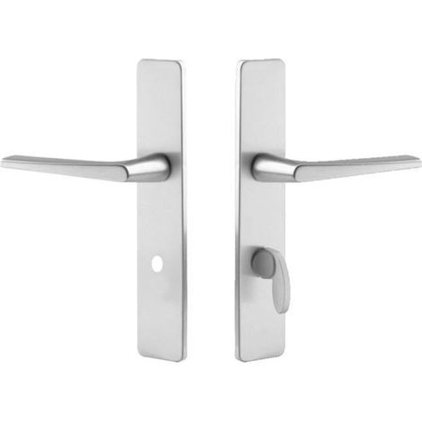 Set de Poignée de Porte sur Grande Plaque - Version Clé I pour Porte d’Entrée, Cave, Bureau et Garage - Entraxe 195 mm - en Aluminium - Finition Argent (1/5)