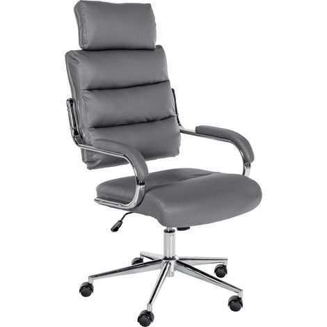 Fauteuil exécutif sur roulettes design épuré et confort optimal base chromée et revêtement en similicuir gris 100007019 (1/5)