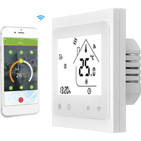 Intelligenter elektrischer Fußbodenheizungsschalter von White Graffiti, Fernsteuerung über mobile App, Echo-Sprachsteuerung, WLAN-Smart-Thermostat, 95-240 V Wechselstrom. (1/5)