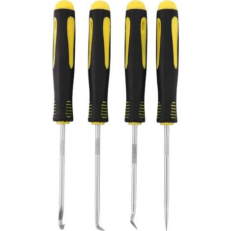 4 pièces grattoir crochet outil ensemble huile joint extracteur caoutchouc joint torique crochet joint joint tournevis main outil de retrait outils noir et jaune (1/5)