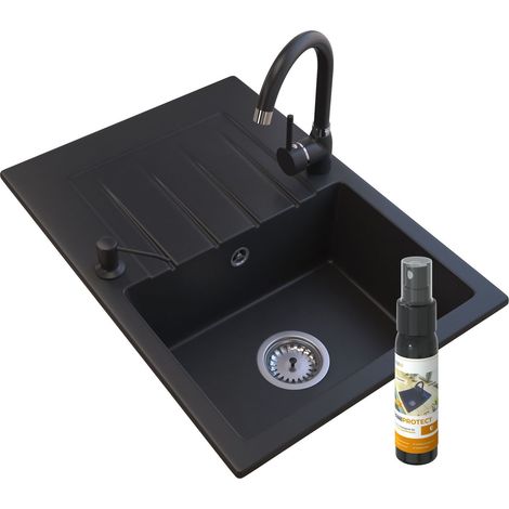 Évier de Cuisine en Granit Granitan Style avec Mitigeur, Distributeur et Siphon - 1 Ensemble. (1/4)