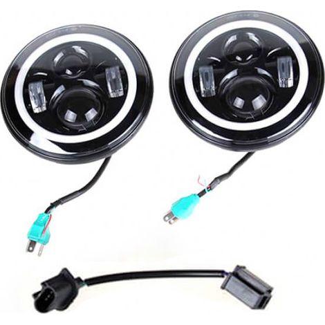Coppia Faro Led Rotondo 7 Pollici Con DRL Angel Eyes Per Jeep Wrangler JK TJ Harley Davidson FJ Benz G55 Suzuki Jimny Land Rover Defender (1/3)