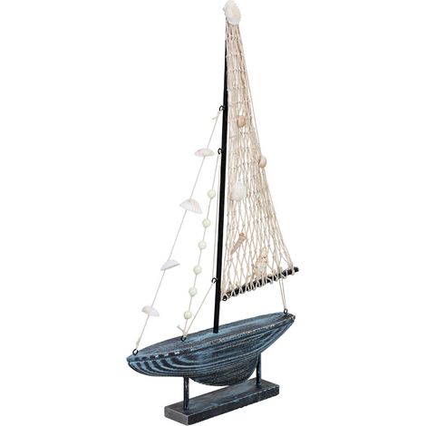 Figura decoración barco de madera azul 24x4.5x46h cm