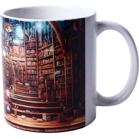 Mug en céramique Type 5 motif bibliothèque 3D résistant à la chaleur poignée arrondie 8,2x9,5cm pour café thé bureau maison (1/5)
