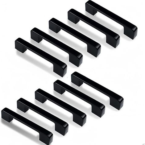 10 Stück Schwarze Küchengriffe – Lochabstand 96 mm – Moderner quadratischer Schrankgriff für Schubladen, Schränke, Schränke, Büros