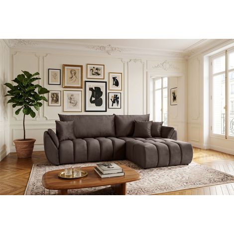 Ecksofa Schlafsofa Sofa COLLIN in Stoff Monolith Braun Ottomane Rechts (1/5)