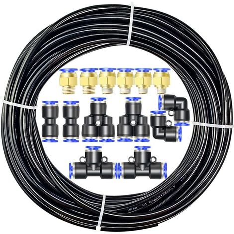 Kit de tuyau à air en polyuréthane PU, 10M de tuyau à air PU noir, 4 mm OD x 2,5 mm ID avec 14 raccords-DOU (1/4)