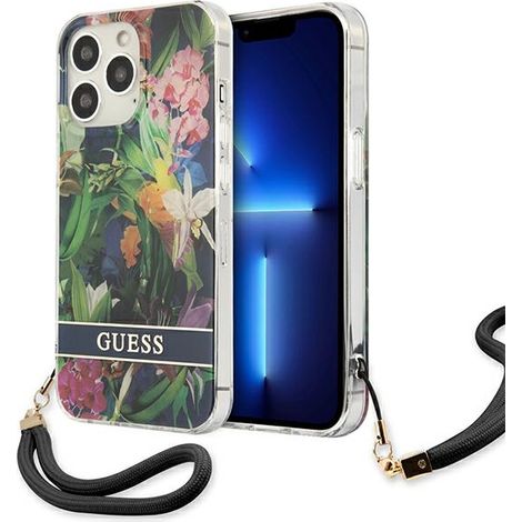 Guess GUHCP13LHFLSB iPhone 13 Pro / 13 6.1 blaue/blaue Hartschalen-Hülle mit Blumenmuster (1/5)