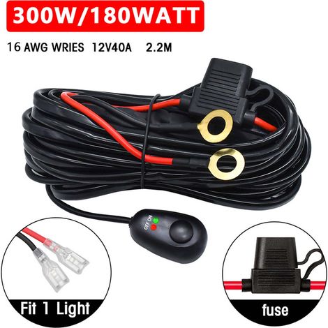 Kit de câblage universel pour barre lumineuse LED 300W 16AWG avec relais 12V 40A et interrupteur marche/arrêt pour véhicules. (1/5)