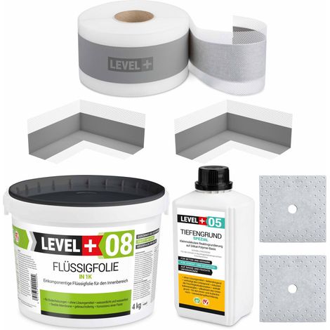 LEVEL+ Dichtset für Duschabdichtung Bad Dichtband Flüssigfolie 4kg SET08 (1/4)