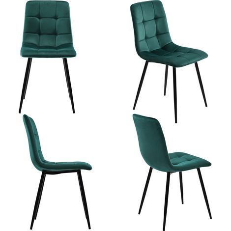 Chaises de salle à manger (4 pièces), vert foncé, lot de 4 chaises rembourrées design avec dossier, assise en velours, structure en métal (1/5)