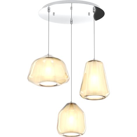 SOSPENSIONE CROMO 3 LUCI TONDA VETRI ALPHA + BETA + GAMMA AMBRA 1176CR-S3 T ABG-AM