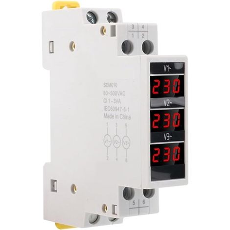 Voltímetro trifásico para carril DIN – 80-500 V, modular, digital (1/5)