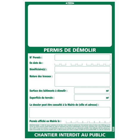 Taliaplast – Panneau de signalisation permis de démolir 800 x 1200 mm – Matériau PP-alvéolaire – Conforme législation – 570103 (1/2)