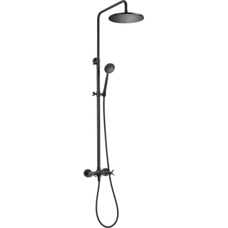 Colonna doccia con miscelatore doccetta e soffione tondo nero - Tevox