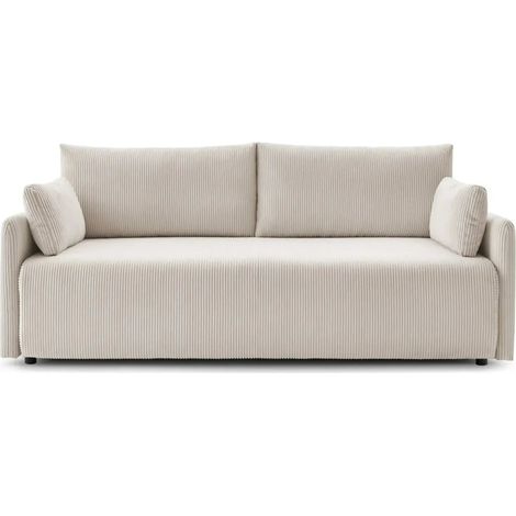 AXELLE - Canapé droit convertible velours côtelé 2 places Beige (1/5)