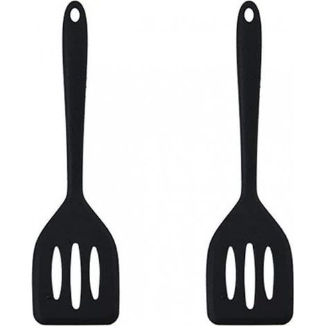 Lot de 2 petites spatules en silicone résistantes à la chaleur pour poissons, œufs, crêpes, etc. Couleur : noir, taille : lot [1306] (1/4)